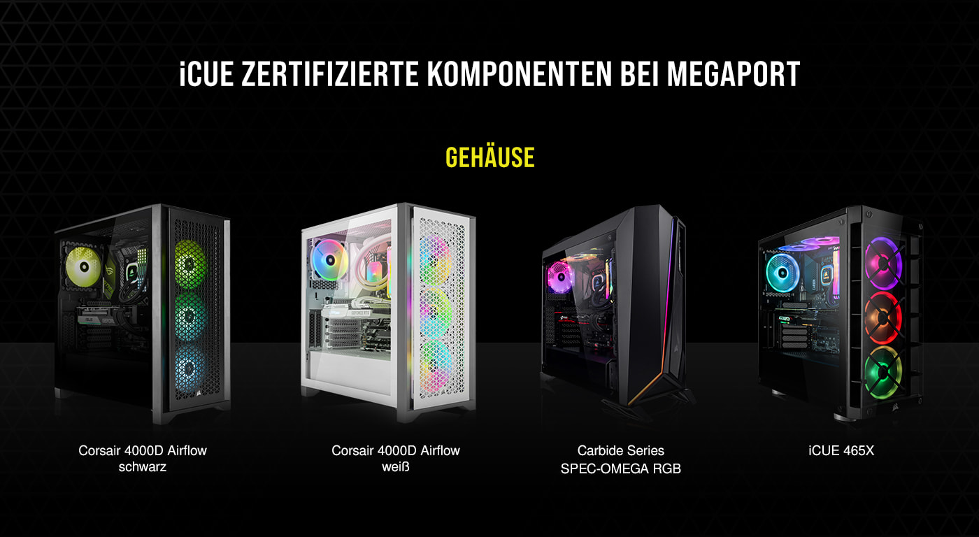 RGB-Beleuchtung. Corsair iCue zertifizierte Komponenten bei Megaport