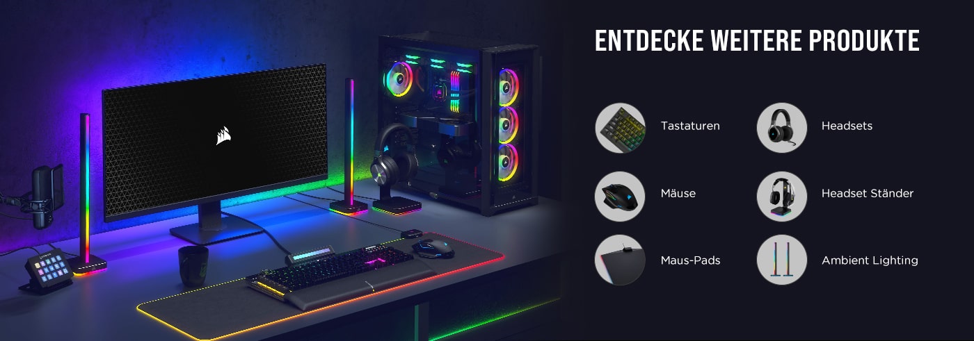 Entdecke weitere Produkte mit RGB Beleuchtung: Tastatur, Maus, Mauspad, Headset, Headset-Ständer, Ambient Lighting