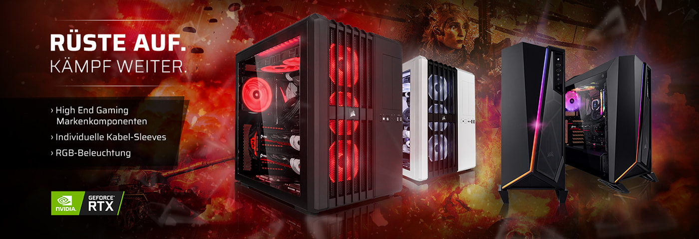 Mit der Megaport Geforce RTX Battlebox aufrüsten und loszocken. High End Gaming - anpassbar.