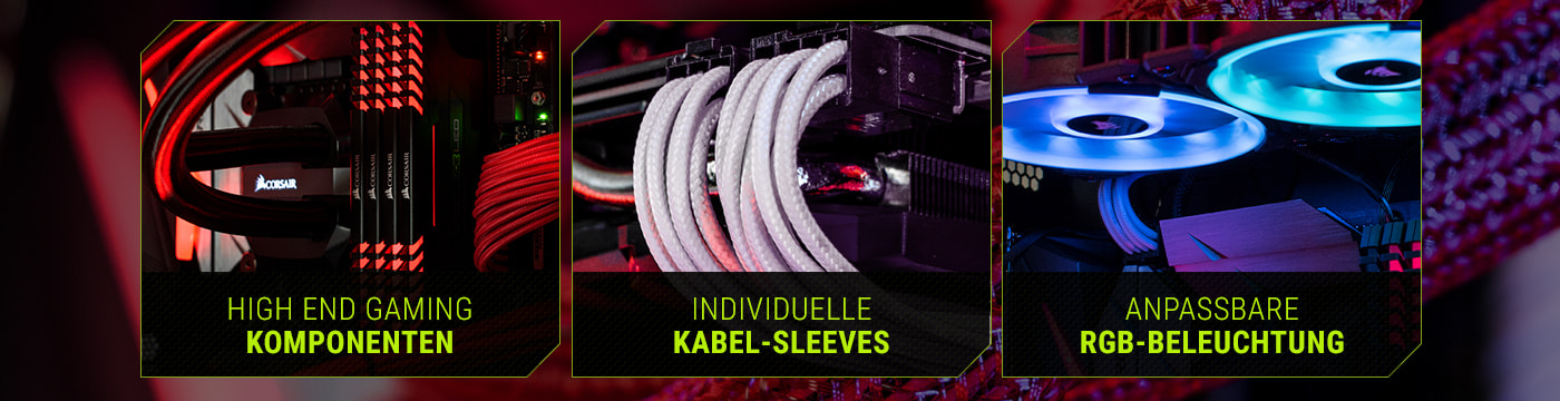 Megaport Geforce RTX Battlebox. High End Gaming Komponenten nach deinen Wünschen. Individuelle Kabel-Sleeves. Anpassbare RGB-Beleuchtung.