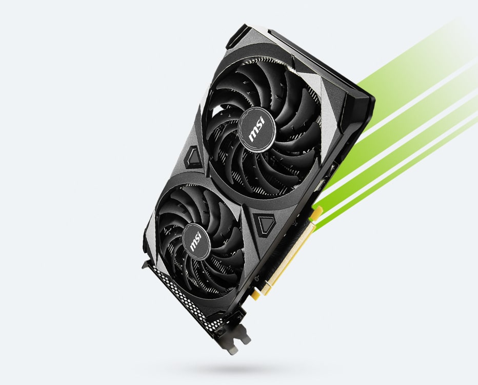 Nvidia RTX Grafikkarte der Marke MSI mit zwei Lüftern