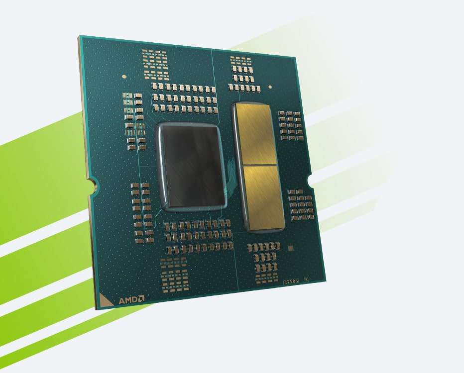 Nahaufnahme einer AMD-CPU mit klar erkennbaren Kontakten und Architekturdetails