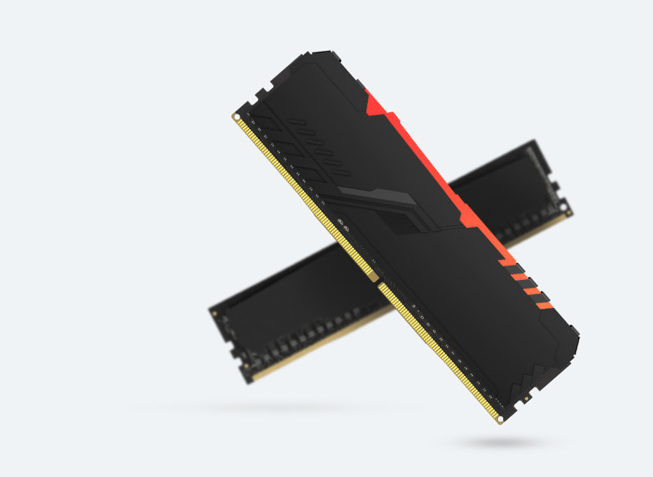Zwei Module von Arbeitsspeicher mit RGB-Beleuchtung