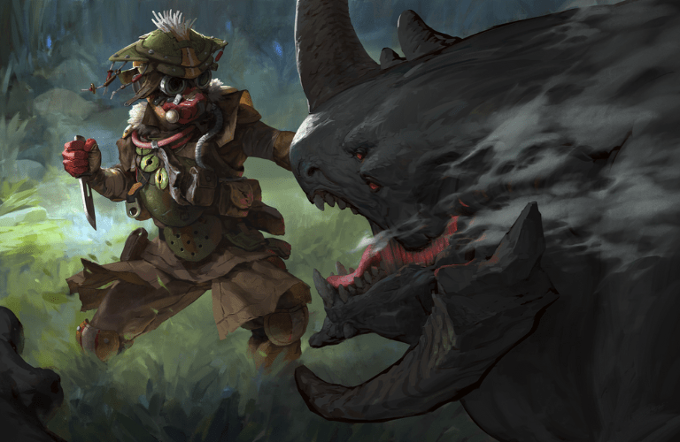 Bloodhound aus Apex Legends kämpft mit einem Messer gegen eine böse Kreatur