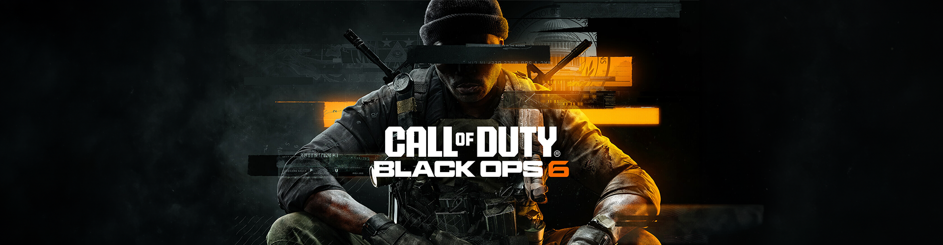 Offizielles Call Of Duty Black Ops 6 Key Art, mit einem Kämpfer mit Waffen vor schwarzem Hintergrund