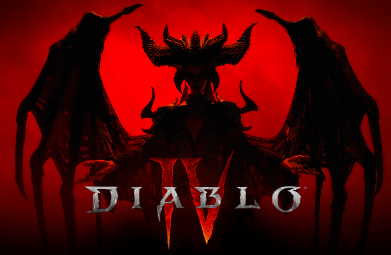 Lillith aus Diablo IV steht im Schatten mit rotem hintergrund